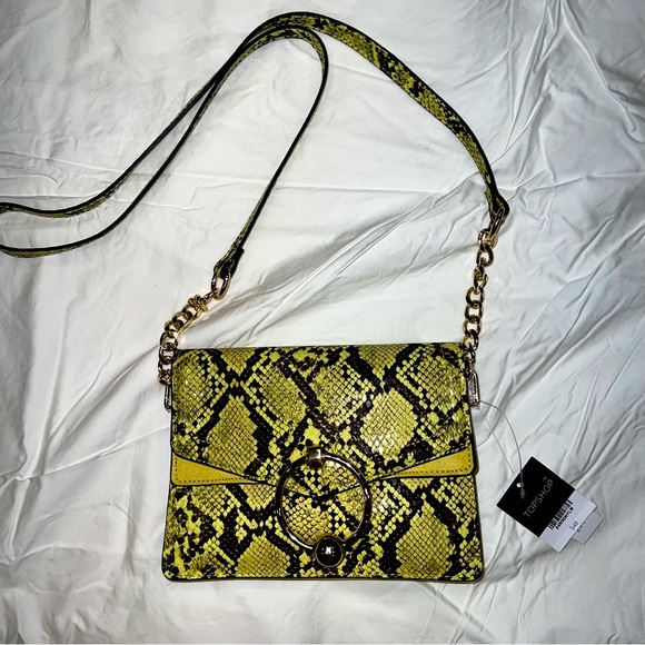 Topshop Neon Yellow Snakeskin Small Bag-NWT - Picture 1 of 7